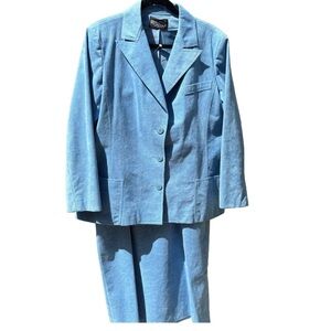 Vintage Gino Rossi for Wilson skirt blazer blue ultrasuede suit sz 18